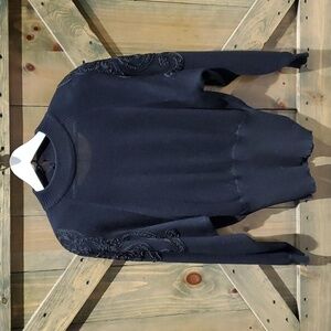 VINTAGE Y2K CHRISTOPHER SHANNON BLACK KNIT SWEATER W SHOULDER PADS APPLIQUES